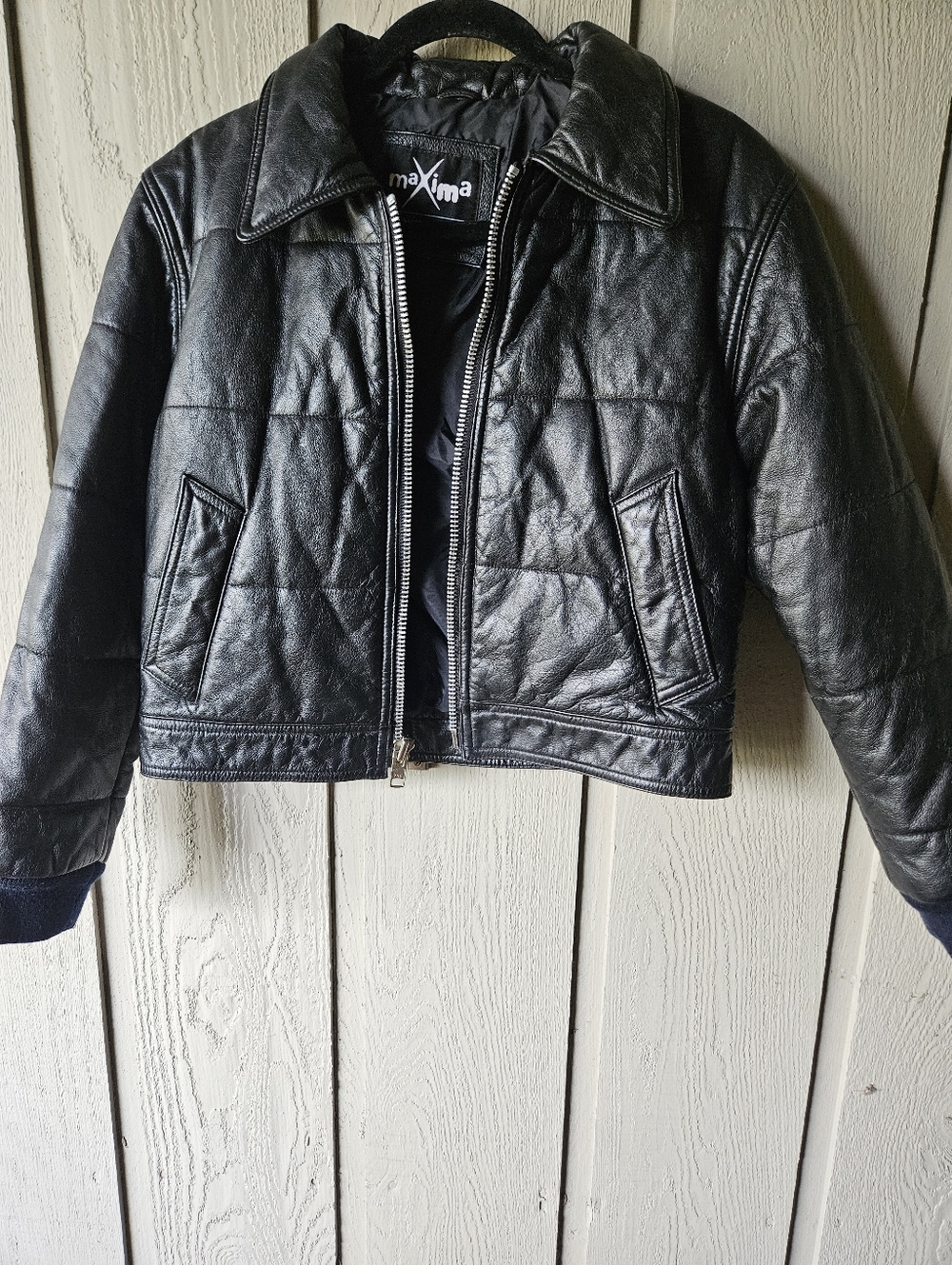 Maxima Wilson's Leather Vintage Cropped Puff Black Jacket Small Y2k